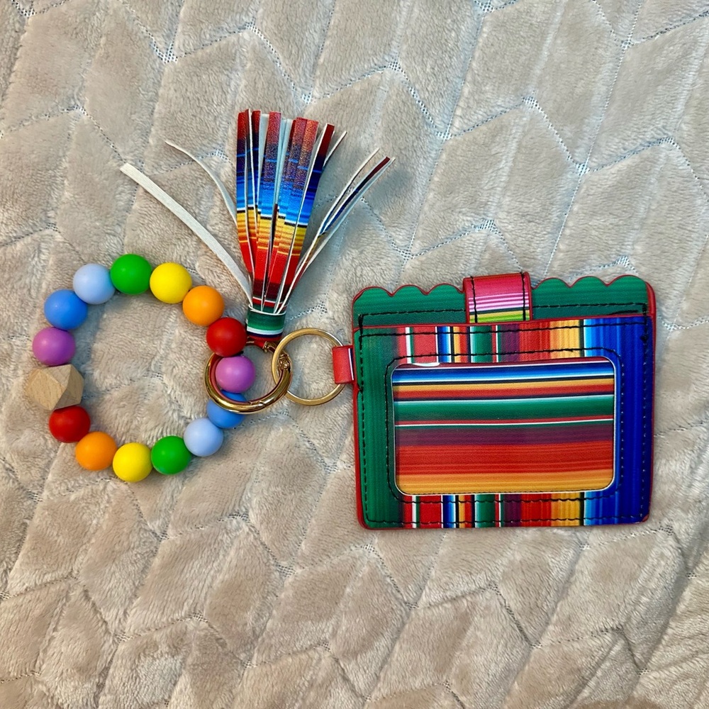Serape Card Holder with Beaded Keychain Bracelet